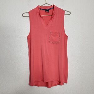 Belyn Key Top Small Golf Tennis Tank Coral Pink Sleeveless Collared V-neck Modal